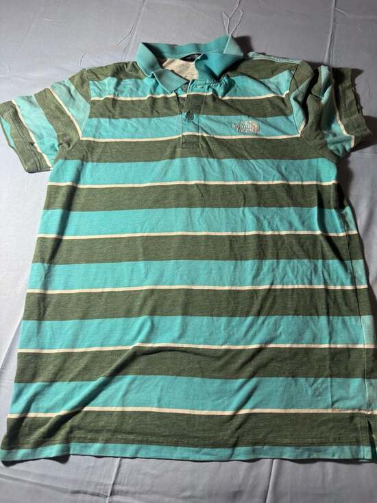 The North Face Other - The North Face Green and Blue Striped Short Sleeve Polo Shirt Size L
